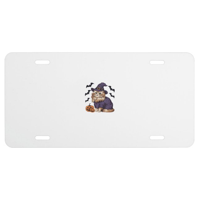Funny Pumpkin Bat Witch Costume Persian Cat Hallow License Plate (Front)