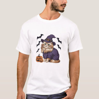 Funny Pumpkin Bat Witch Costume Persian Cat Hallow T-Shirt