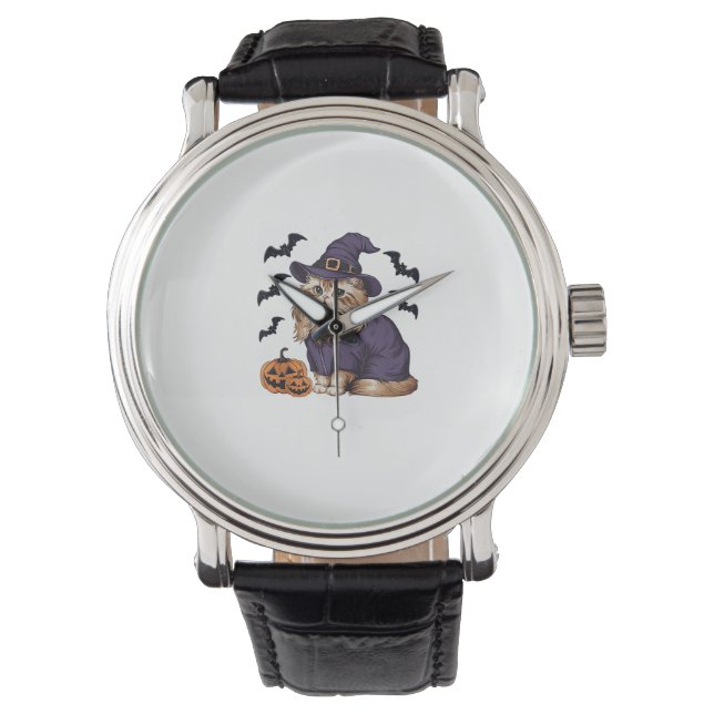 Funny Pumpkin Bat Witch Costume Persian Cat Hallow Watch (Front)