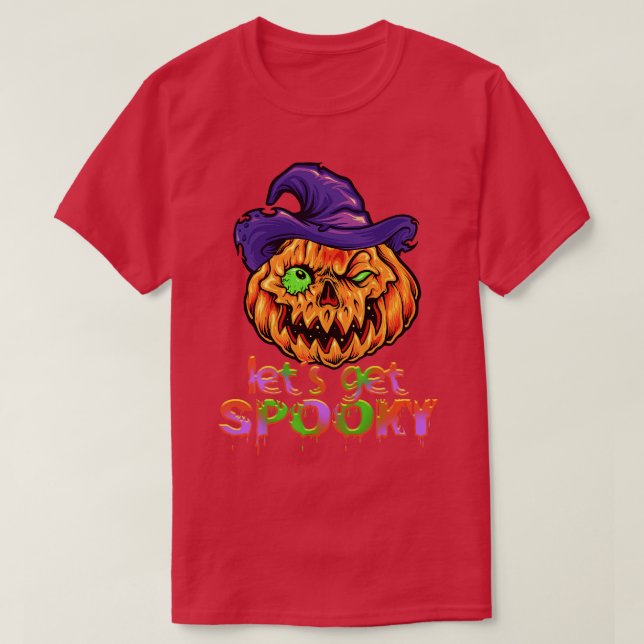 Funny Pumpkin Get Spooky Scary Halloween Witch Cos T-Shirt (Design Front)