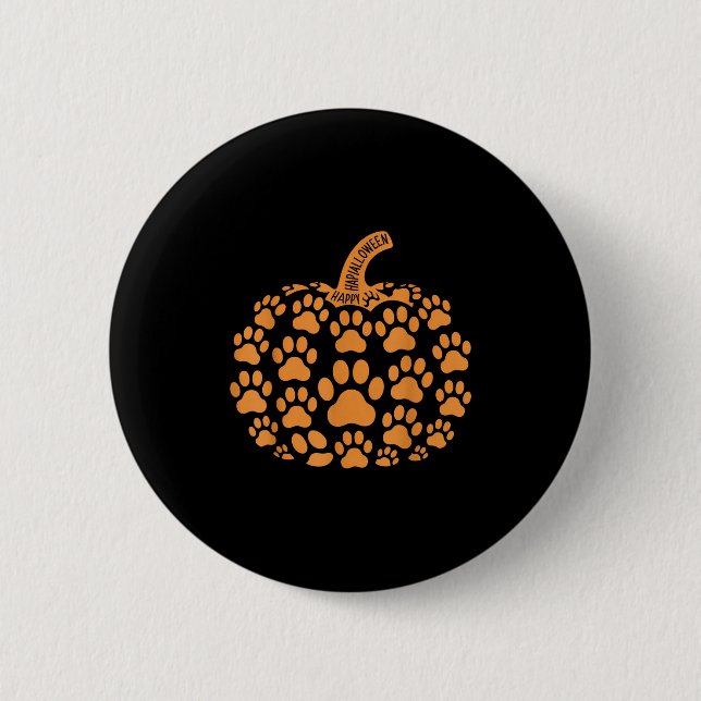 Funny Pumpkin Halloween Paw Dog For Men Women Kids Button (Front)