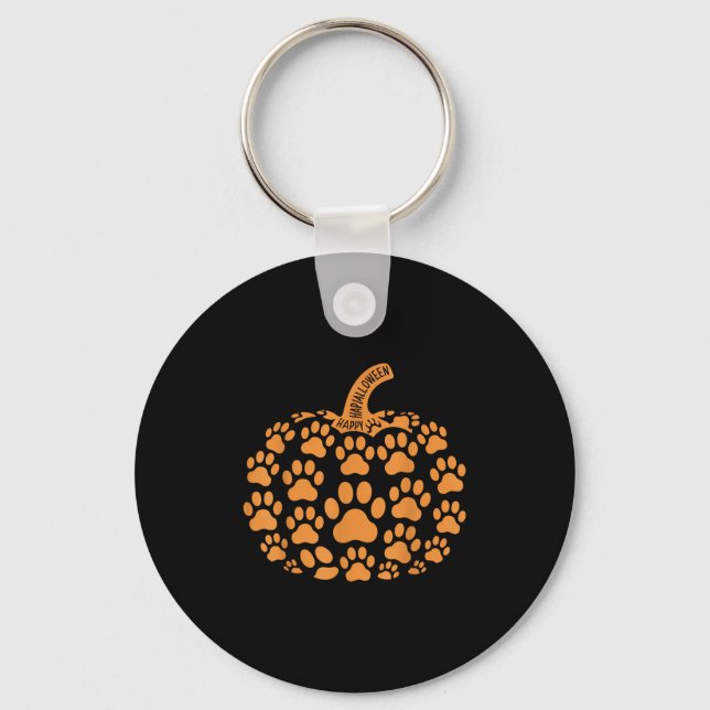 Funny Pumpkin Halloween Paw Dog For Men Women Kids Keychain (Front)