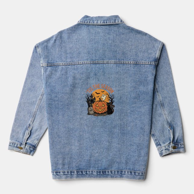 Funny Pumpkin Halloween Pun Design2 (2)_1 Denim Jacket (Back)