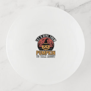 Funny Pumpkin Halloween Vintage Shirt Design_1 Trinket Tray
