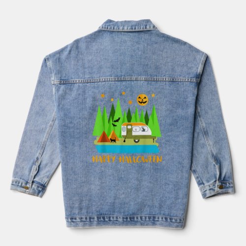 Funny Pumpkin Happy Camp_O_Ween Camping Lover Dad  Denim Jacket