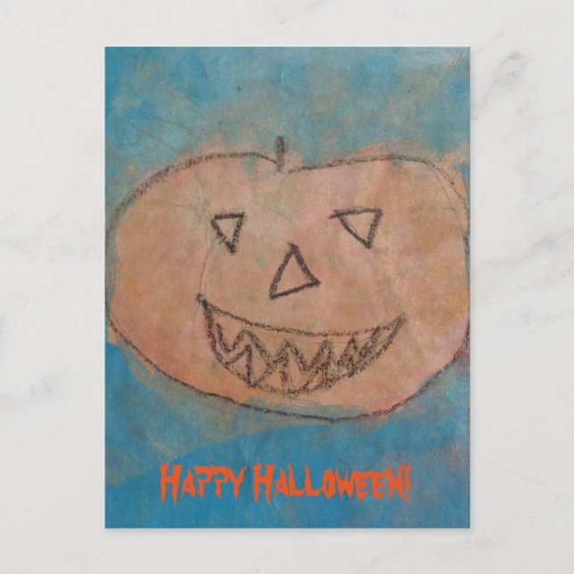 Funny Pumpkin Happy Halloween Kids Art Watercolor Postcard (Front)