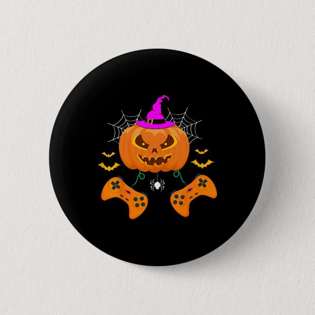 Funny Pumpkin Jack O Lantern Video Gamer  Button (Front)