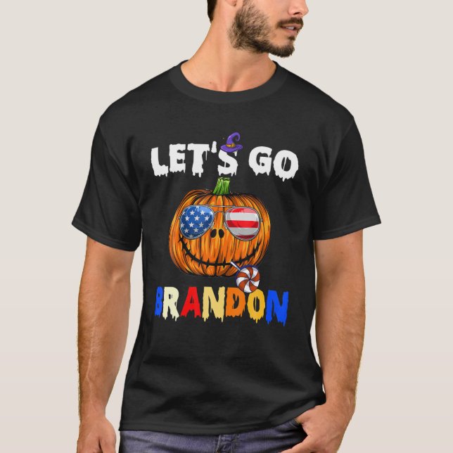 Funny Pumpkin Let's Go Brandon With USA Sunglasses T-Shirt (Front)
