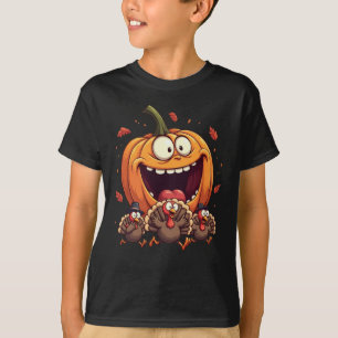 Funny Pumpkin Pie Chasing Turkeys Men Women Kids T-Shirt