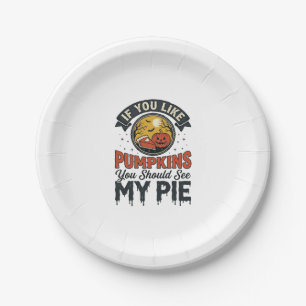 Funny Pumpkin Pie Halloween Vintage Shirt Design_1 Paper Plates