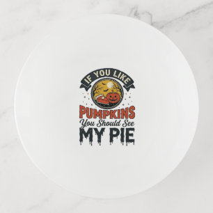 Funny Pumpkin Pie Halloween Vintage Shirt Design_1 Trinket Tray