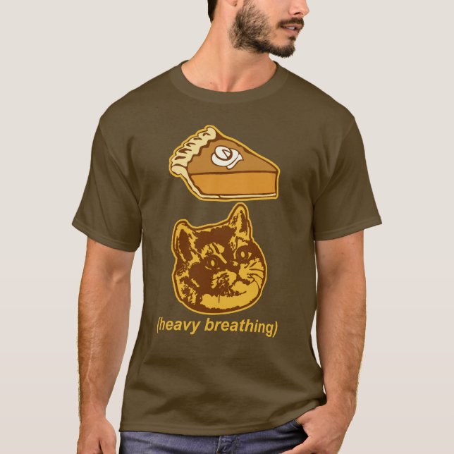 Funny Pumpkin Pie Heavy Breathing Cat Meme T-Shirt (Front)