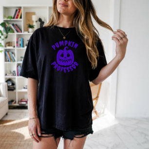 Funny pumpkin Professor purple typography T-Shirt