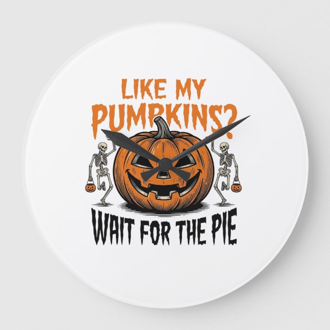 Funny Pumpkin Skeleton Halloween Pie Shirt_1 Large Clock (Front)