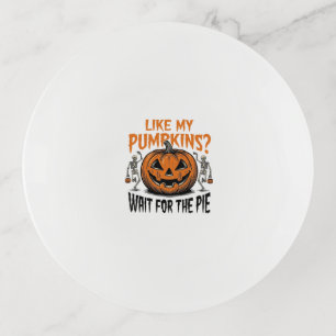 Funny Pumpkin Skeleton Halloween Pie Shirt_1 Trinket Tray