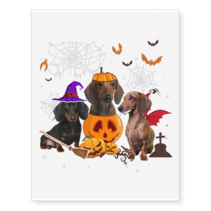Funny Pumpkin Witch Dachshund Matching Dog Hallowe Temporary Tattoos