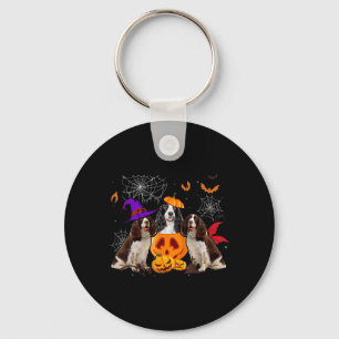 Funny Pumpkin Witch English Springer Spaniel Dog Keychain