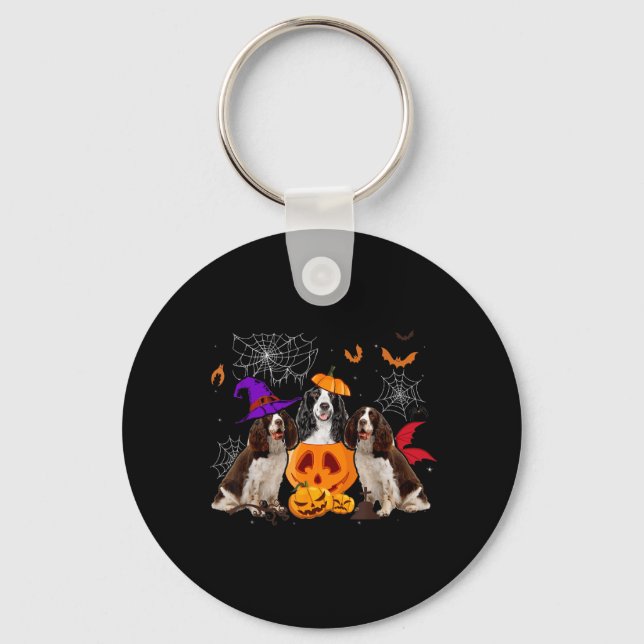 Funny Pumpkin Witch English Springer Spaniel Dog Keychain (Front)