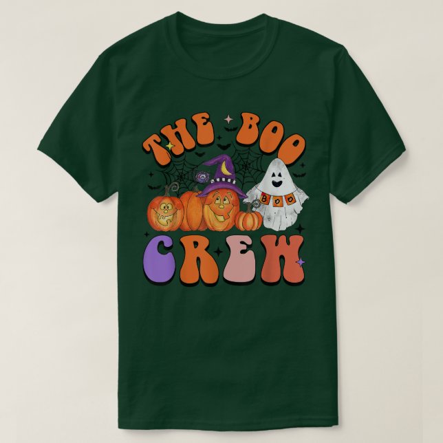 Funny Pumpkins and Ghost The Boo Crew Happy Hallow T-Shirt (Design Front)