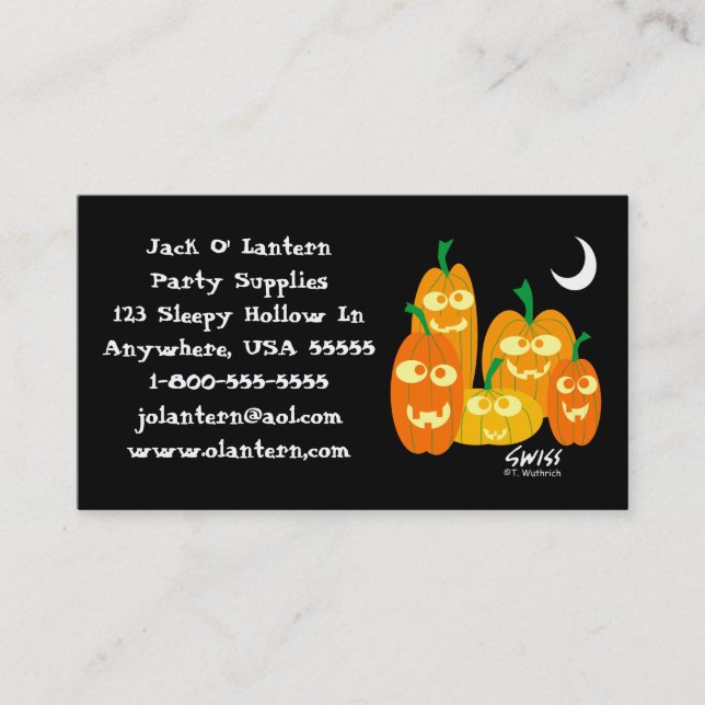 Funny Pumpkins Halloween Costumes Shop Business Card (Front)