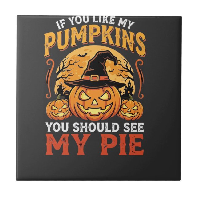 Funny Pumpkins Halloween Pie Design_1 Ceramic Tile (Front)