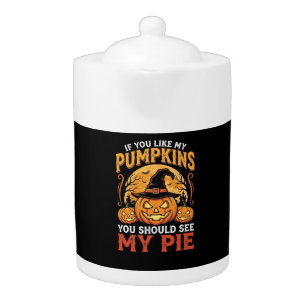 Funny Pumpkins Halloween Pie Design_1 Teapot