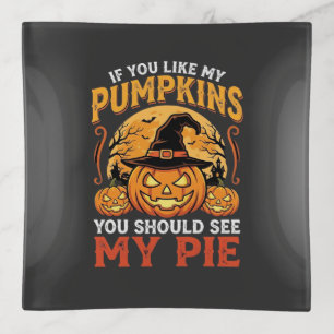 Funny Pumpkins Halloween Pie Design_1 Trinket Tray