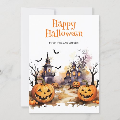 Funny Pumpkins Watercolor Happy Halloween Card