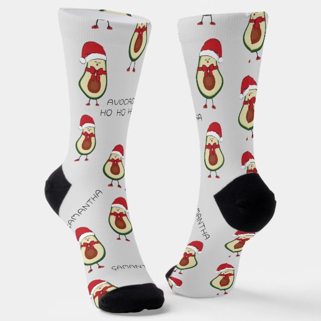 Funny Pun Avocado Red Gray Socks (Angled)