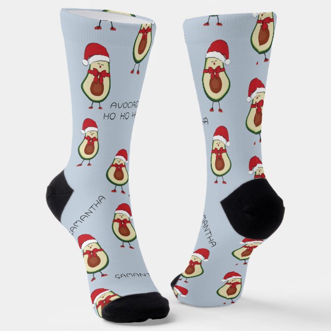 Funny Pun Avocado Red Powder Blue Socks (Angled)