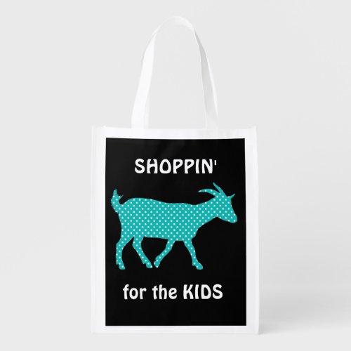 Funny Pun Blue Polkadot Goat Shopping Grocery Bag
