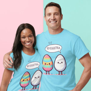 Funny Pun Cute Comic Pastel Easter Eggs So Eggstra T-Shirt