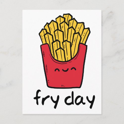 Funny pun Friday happy french fries cartoon Postcard