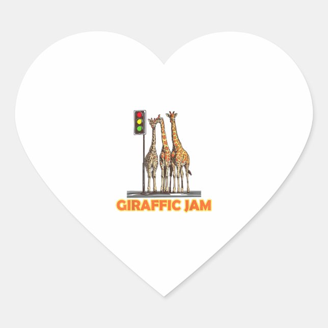 Funny Pun Giraffe Jam  Heart Sticker (Front)