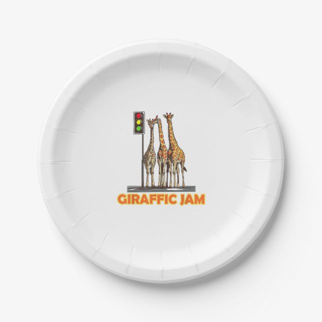 Funny Pun Giraffe Jam  Paper Plates (Front)