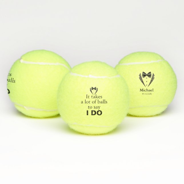 Funny Pun Groom Bow Tie Name Wedding Date Tennis Balls (Multi)