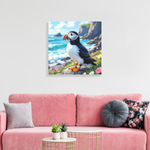 Funny Pun Happy Birthday Puffin Canvas Print