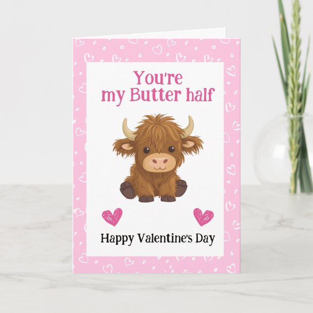 Funny Pun Highland Cow Valentine Holiday Card (Front)