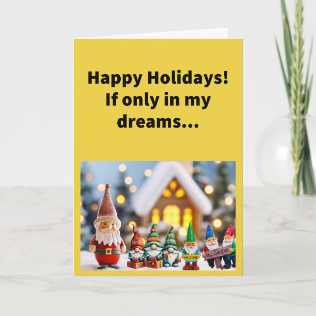 Funny Pun I'll Be Gnome For Christmas Merry Xmas Card (Front)