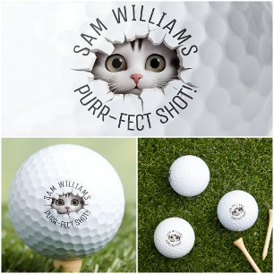 Funny Pun & Name, Cute Cat, For Him, Her, They Golf Balls