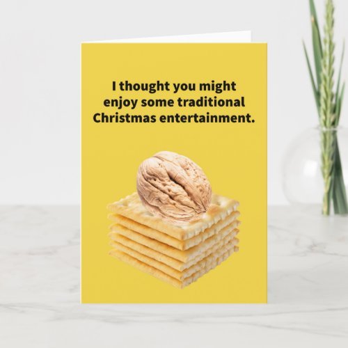 Funny Pun Nutcracker Nut on Saltines Christmas   Card