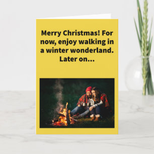 Funny Pun Perspire by the Fire Merry Christmas Card