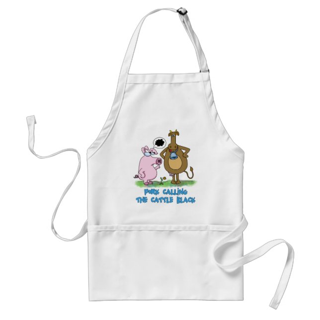 Funny Pun - Pork Calling The Cattle Black Adult Apron (Front)