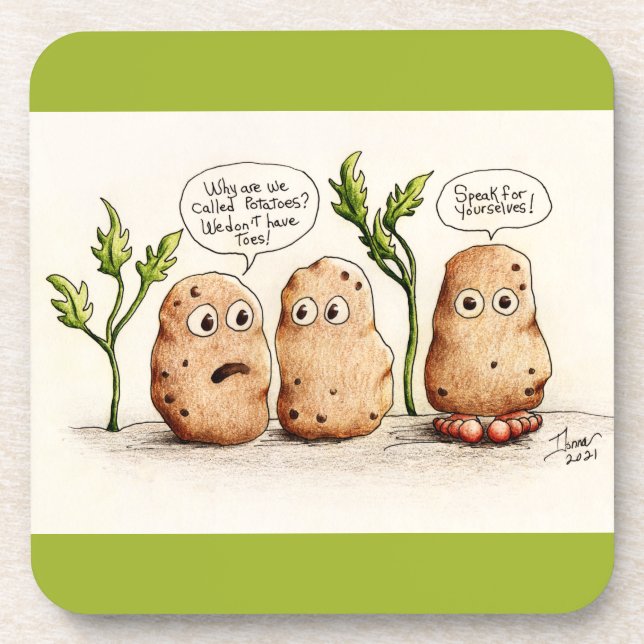 Funny Pun Potatoes Beverage Coaster (Front)