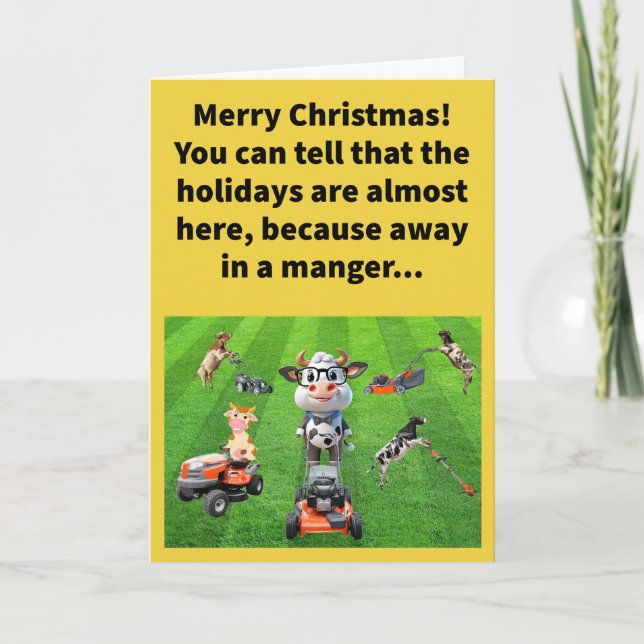 Funny Pun The Cattle Are Mowing Merry Christmas Card (Front)
