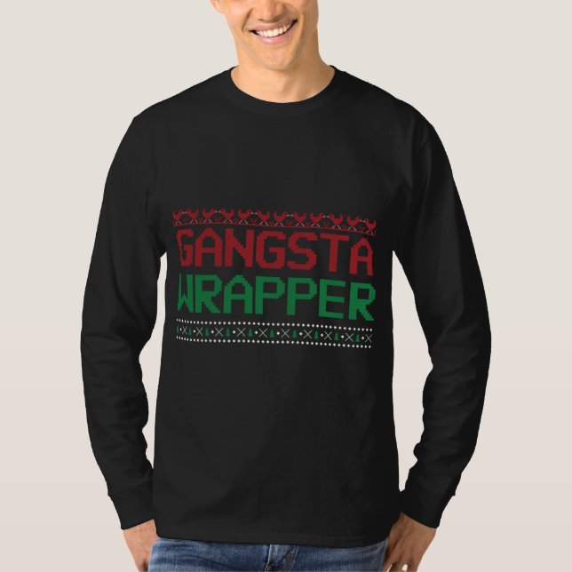 Funny Pun Ugly Christmas Gangster Wrapper T-Shirt (Front)