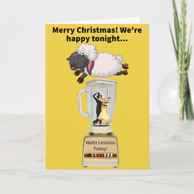 Funny Pun Waltzing In a Blender Under Lamb Xmas Card (Front)