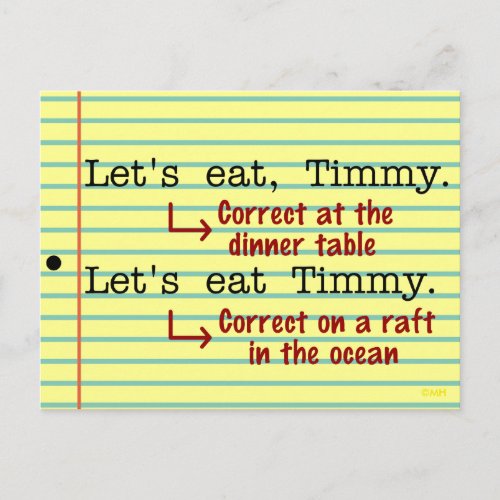 Funny Punctuation Grammar English Teacher Humor Postcard