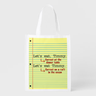 Funny Punctuation Grammar Grocery Bag