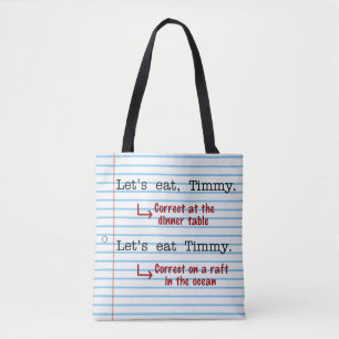 Funny Punctuation Grammar   Let's Eat Timmy Tote Bag